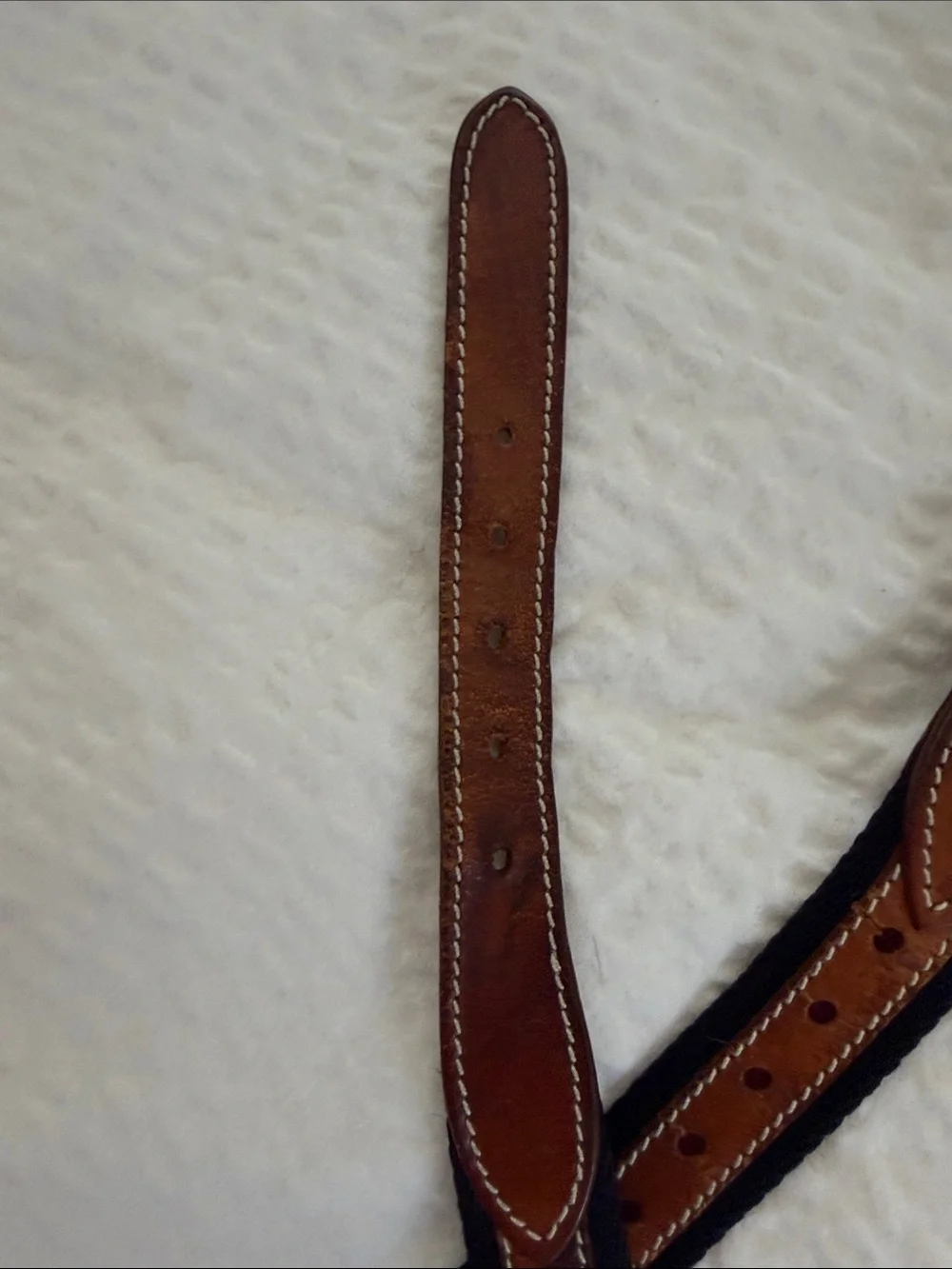 VINTAGE Longhi Men's Tan Leather-Trim Belt with navy fabric and Gold Buckle